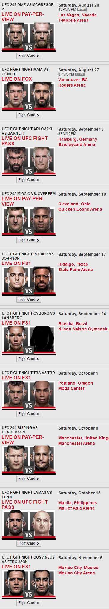 UFC Fight Schedule UFC Fight Schedule