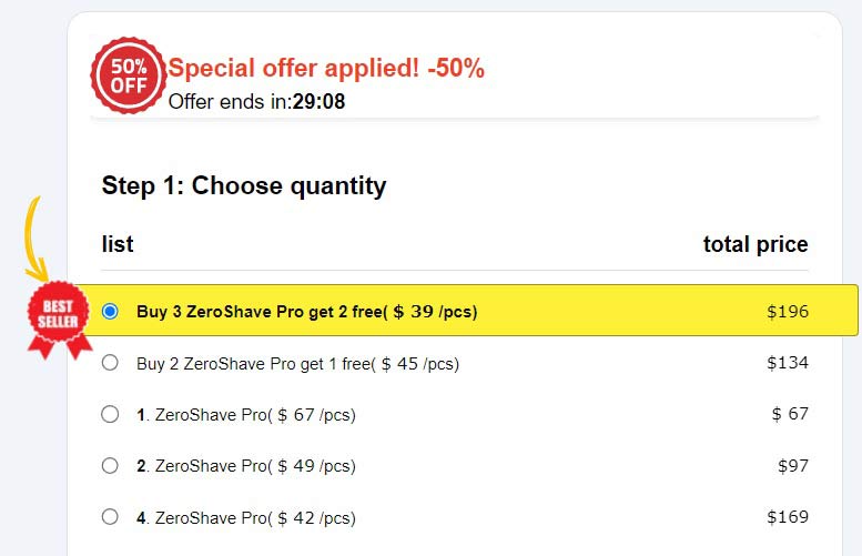 ZeroShave Pro Price and promotion